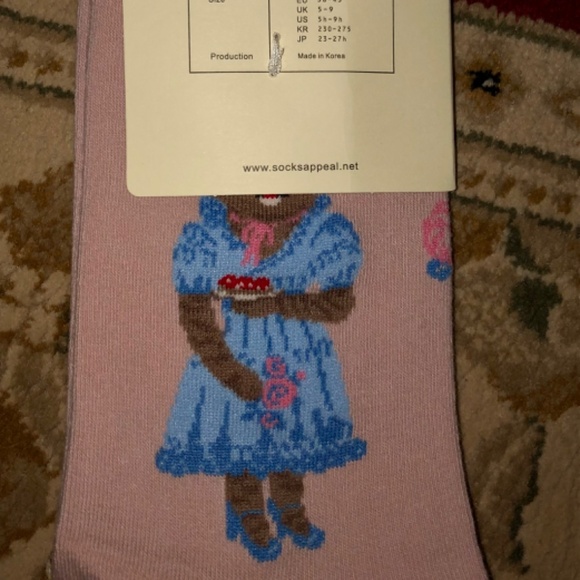 Nathalie Lete Socks Cat Lady In Pink US 6-10 w/ Ruffle Top Whimsical Artsy - Picture 3 of 5